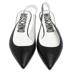 Pre Owned Moschino Black Leather Logo Pointed Toe Sling Flat Sandals Size 41