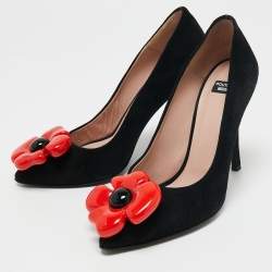 Pre Owned Boutique Moschino Black Suede Flower Pumps Size 38.5