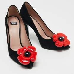 Pre Owned Boutique Moschino Black Suede Flower Pumps Size 38.5