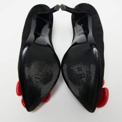 Pre Owned Boutique Moschino Black Suede Flower Pumps Size 38.5
