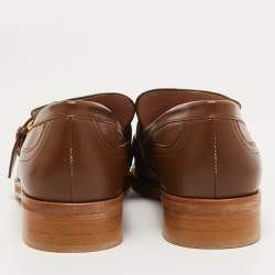 Pre Owned Boutique Moschino Brown Leather Buckle Fringe Loafers Size 39