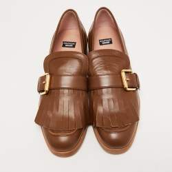 Pre Owned Boutique Moschino Brown Leather Buckle Fringe Loafers Size 39