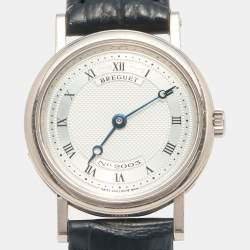 Pre Owned Breguet Silver 18K White Gold Leather Classique 8560 Women's Wristwatch 25.50 mm