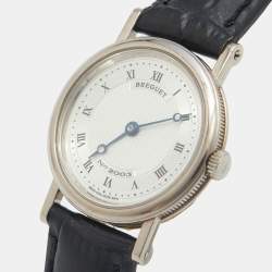 Pre Owned Breguet Silver 18K White Gold Leather Classique 8560 Women's Wristwatch 25.50 mm