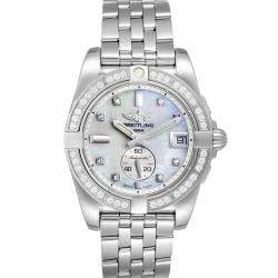 Breitling MOP Diamonds Stainless Steel Galactic A37330 Women's Wristwatch 36 MM