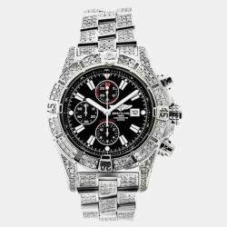 Breitling Customised Black 15CT Diamond Stainless Steel Super Avenger A13370 Automatic Men's Wristwatch 48 mm