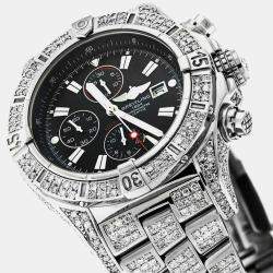 Breitling Customised Black 15CT Diamond Stainless Steel Super Avenger A13370 Automatic Men's Wristwatch 48 mm