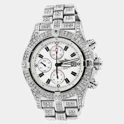 Breitling Customised White 15CT Diamond Stainless Steel Super Avenger A13370 Automatic Men's Wristwatch 48 mm