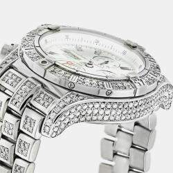 Breitling Customised White 15CT Diamond Stainless Steel Super Avenger A13370 Automatic Men's Wristwatch 48 mm