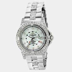 Breitling Customised White MOP Diamond Stainless Steel Colt A32350 Automatic Men's Wristwatch 40mm
