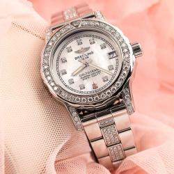Breitling Customised White MOP 5.0CT Diamond Stainless Steel Colt A77387 Quartz Men's Wristwatch 33mm