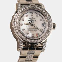 Breitling Customised White MOP 5.0CT Diamond Stainless Steel Colt A77387 Quartz Men's Wristwatch 33mm