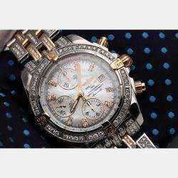 Breitling Customised White MOP Diamond 18K Yellow Gold Stainless Steel  B13356 Automatic Men's Wristwatch 43 mm