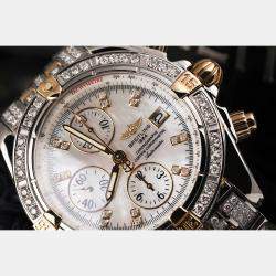 Breitling Customised White MOP Diamond 18K Yellow Gold Stainless Steel  B13356 Automatic Men's Wristwatch 43 mm