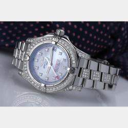 Breitling Customised White MOP 5.0CT Diamond Stainless Steel Colt A77380 Quartz Men's Wristwatch 33mm