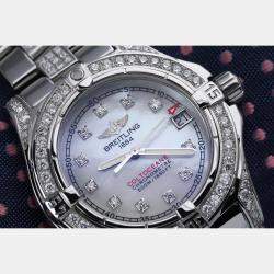Breitling Customised White MOP 5.0CT Diamond Stainless Steel Colt A77380 Quartz Men's Wristwatch 33mm