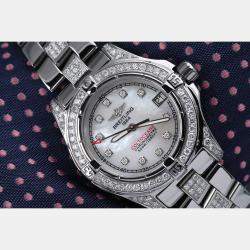 Breitling Customised White MOP 5.0CT Diamond Stainless Steel Colt A77380 Quartz Men's Wristwatch 33mm