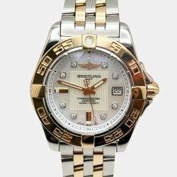 Pre Owned Breitling Galactic C71356 Quartz White Mother of Pearl Diamond Stainless Steel 18K Rose Gold Women's Wristwatch 32 mm