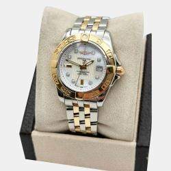 Pre Owned Breitling Galactic C71356 Quartz White Mother of Pearl Diamond Stainless Steel 18K Rose Gold Women's Wristwatch 32 mm
