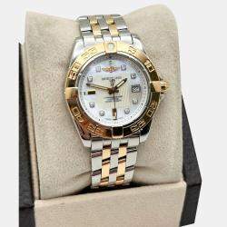 Pre Owned Breitling Galactic C71356 Quartz White Mother of Pearl Diamond Stainless Steel 18K Rose Gold Women's Wristwatch 32 mm