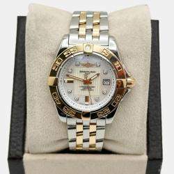 Pre Owned Breitling Galactic C71356 Quartz White Mother of Pearl Diamond Stainless Steel 18K Rose Gold Women's Wristwatch 32 mm