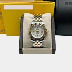 Pre Owned Breitling Galactic C71356 Quartz White Mother of Pearl Diamond Stainless Steel 18K Rose Gold Women's Wristwatch 32 mm