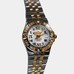 Pre Owned Breitling Galactic 30 C71340 Quartz White Yellow Gold Stainless Steel Women's Wristwatch 30 mm