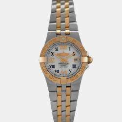 Pre Owned Breitling Galactic 30 C71340 Quartz White Yellow Gold Stainless Steel Women's Wristwatch 30 mm