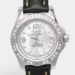 Pre Owned Breitling Colt A7738853-A769-208X-A14BA.1 Mother Of Pearl Dial Diamond Stainless Steel Leather Women's Wristwatch 33 mm