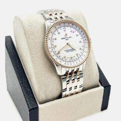 Pre Owned Breitling Navitimer U17395 Automatic White diamonds 18k Rose Gold Stainless Steel Women's Wristwatch 35 mm