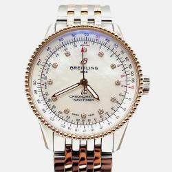 Pre Owned Breitling Navitimer U17395 Automatic White diamonds 18k Rose Gold Stainless Steel Women's Wristwatch 35 mm