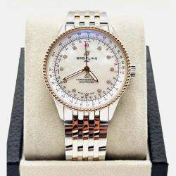 Pre Owned Breitling Navitimer U17395 Automatic White diamonds 18k Rose Gold Stainless Steel Women's Wristwatch 35 mm