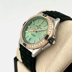 Pre Owned Breitling Super Chronomat U17356 Automatic Green diamonds 18k Rose Gold Stainless Steel Women's Wristwatch 38 mm