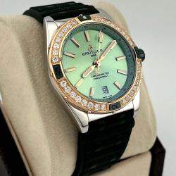 Pre Owned Breitling Super Chronomat U17356 Automatic Green diamonds 18k Rose Gold Stainless Steel Women's Wristwatch 38 mm