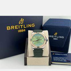 Pre Owned Breitling Super Chronomat U17356 Automatic Green diamonds 18k Rose Gold Stainless Steel Women's Wristwatch 38 mm