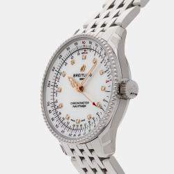 مملوكة مسبقًا ساعة يد نسائية مستعملة Navitimer A17395211A1A1 بريتلينغ ستانلس ستيل ألماس بيضاء أوتوماتيكية 35 مم