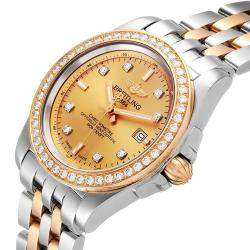 Breitling Champagne Diamonds 18K Rose Gold And Stainless Steel Galactic C71330 Women's Wristwatch 32 MM