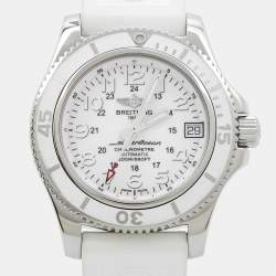 Pre Owned Breitling White Stainless Steel Rubber Superocean II A17312D2 Women's Wristwatch 36 mm