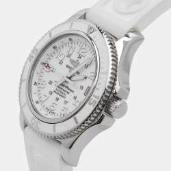 Pre Owned Breitling White Stainless Steel Rubber Superocean II A17312D2 Women's Wristwatch 36 mm