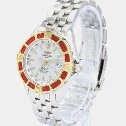 Pre Owned Breitling White 18k Yellow Gold And Stainless Steel Lady J D52065 Quartz Women's Wristwatch 30 mm