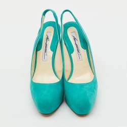 Pre Owned Brian Atwood Turquoise Blue Suede Platform Slingback Pumps Size 35