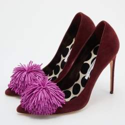 Brian Atwood Burgundy/Pink Suede Fringed Pointed Toe Pumps Size 38