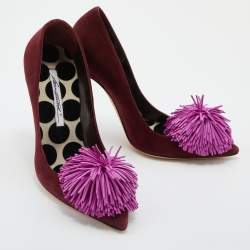 Brian Atwood Burgundy/Pink Suede Fringed Pointed Toe Pumps Size 38