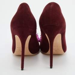 Brian Atwood Burgundy/Pink Suede Fringed Pointed Toe Pumps Size 38