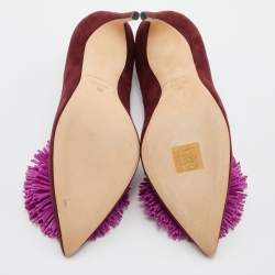 Brian Atwood Burgundy/Pink Suede Fringed Pointed Toe Pumps Size 38