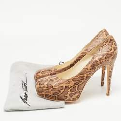 Brian Atwood Brown/Beige Cork Print Platform Pumps Size 41