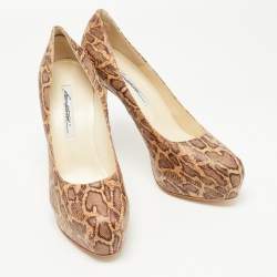 Brian Atwood Brown/Beige Cork Print Platform Pumps Size 41