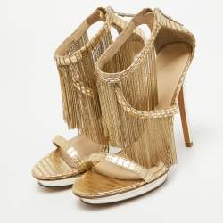 Brian Atwood Gold Leather Ankle Strap Sandals Size 37.5