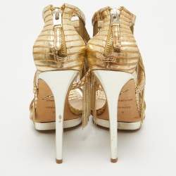 Brian Atwood Gold Leather Ankle Strap Sandals Size 37.5