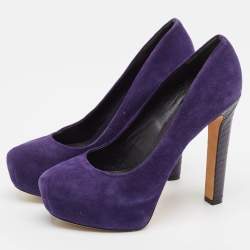 Brian Atwood Purple Python Leather and Suede Platform Pumps Size 39